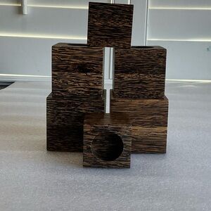 Coconut Wood Tea Candle Holder Sets of 3 - 2 Sets Wholesale Lot NOS